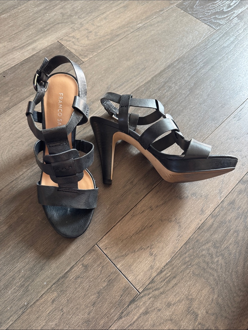 Franco Sarto Black Strappy Platform High Heels